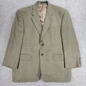 VTG Chaps Ralph Lauren Silk Wool Blazer Mens 42S Green Houndstooth Pane Jacket
